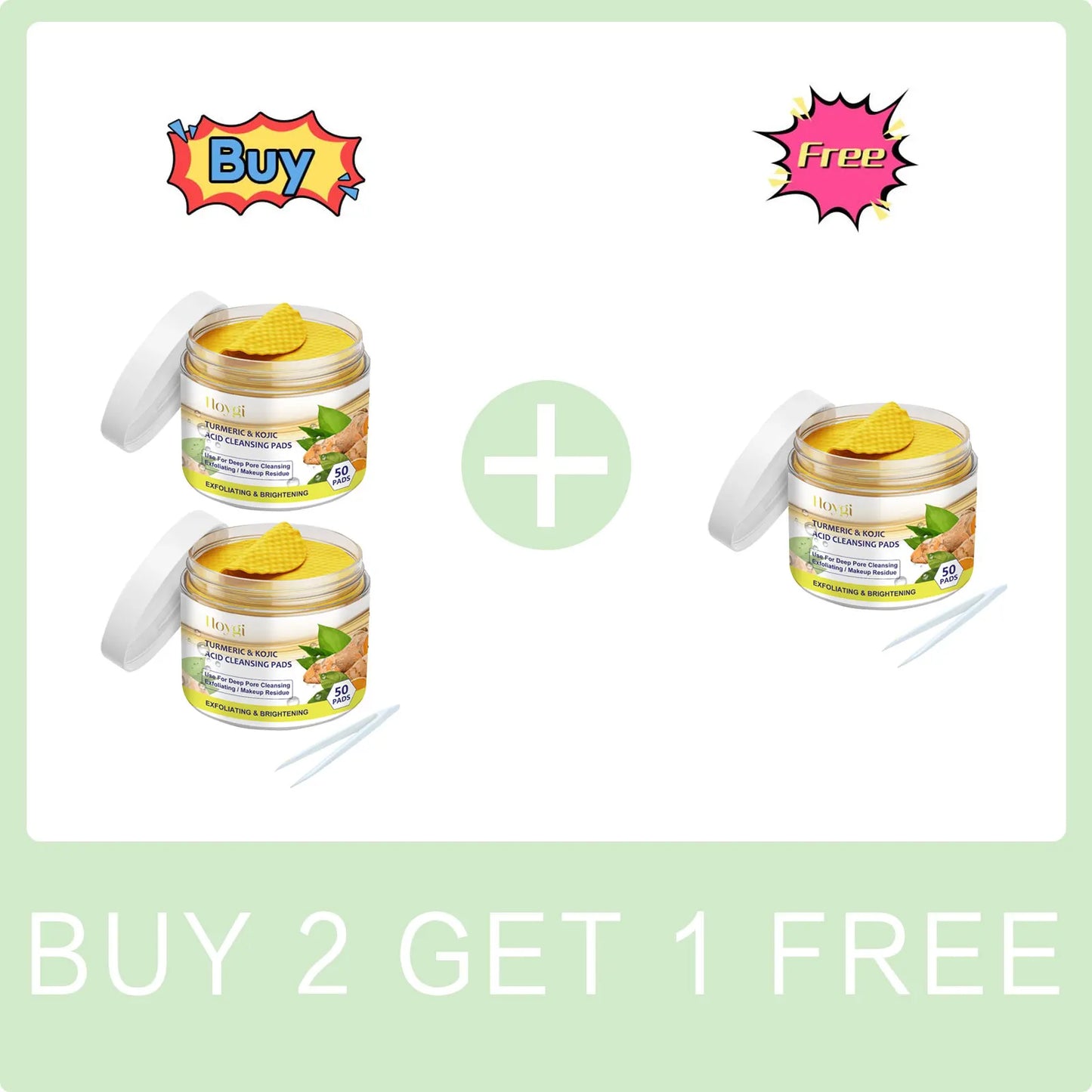 Turmeric Kojic Cleansing Pads for Face Fade Dark Spots Brighten Exfoliating Shrink Pores Oil Control Brighten Cleanser Skin Care Peaceful Pleasures Health and Wellness Buy 2 Get 1 Free 1
