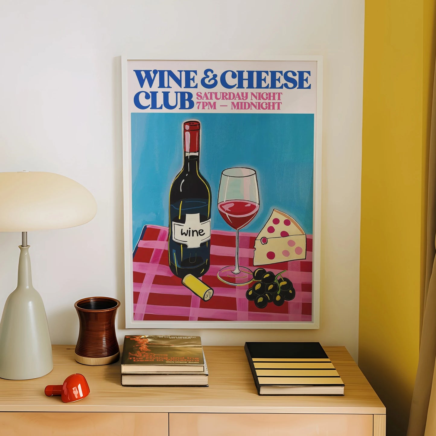 Modern Minimalist Wine & Cheese Canvas Wall Art Print Poster