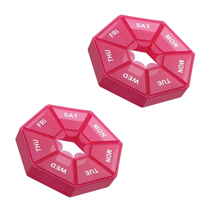Weekly 7-day Pill Organizer Portable Travel Pill Box Multifunctional Small Medicine Case Black Peaceful Pleasures Health and Wellness Red-2pcs