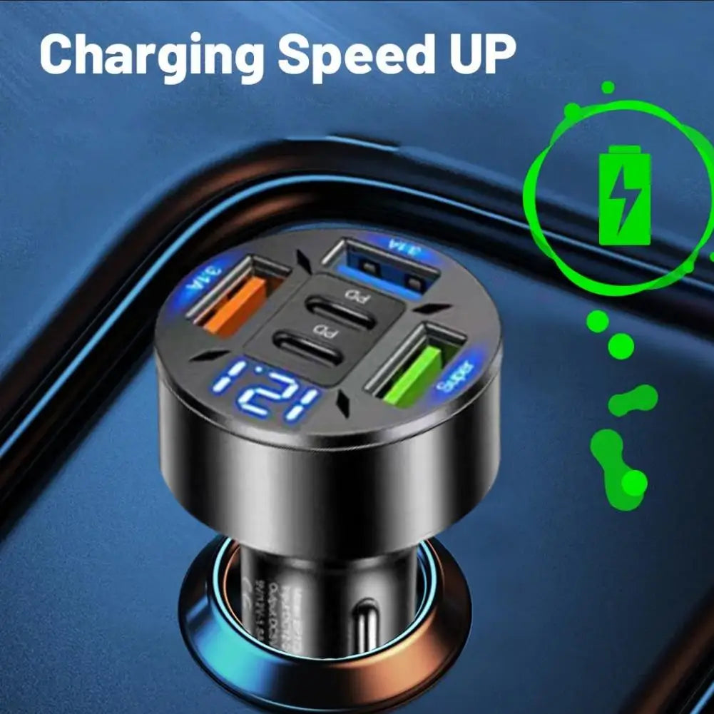 250W 5 Ports Car Charger Fast Charging 2PD QC3.0 3USB C Car Phone Charger Adapter With Voltage For iPhone Samsung Huawei Xiaomi Peaceful Pleasures Health and Wellness