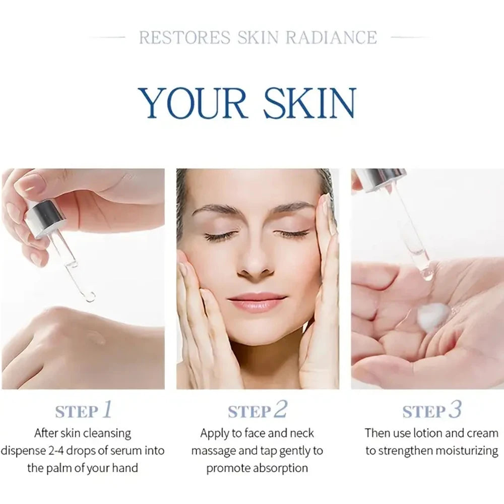 Hyaluronic acid facial serum, a natural moisturizing factor, can retain moisture for a long time,keep skin hydrated,elastic Peaceful Pleasures Health and Wellness