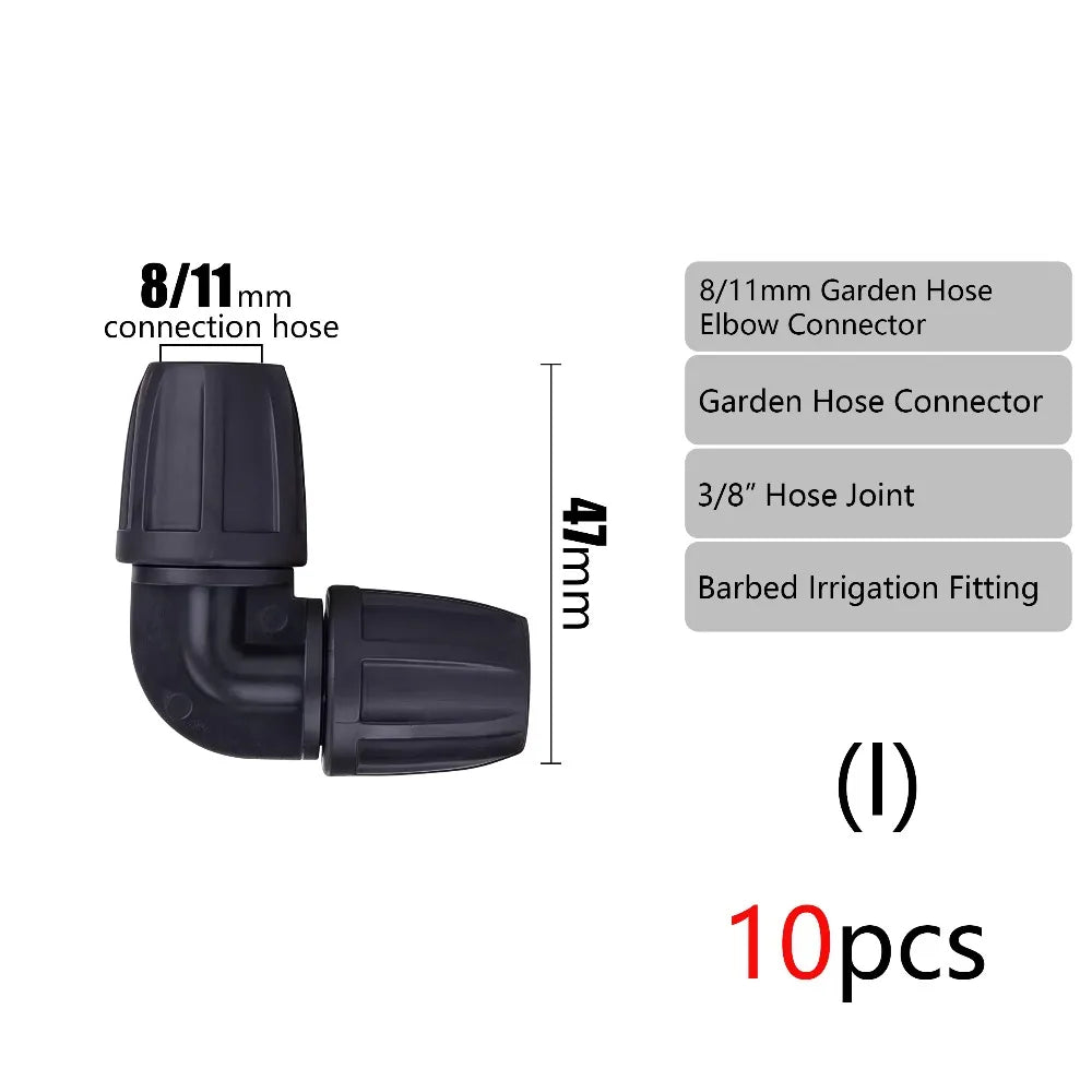 10pcs Garden Elbow End Plugs Pipe Adapter Irrigator Fitting 3/8" To 1/4" Hose Connector 8/11 To 4/7mm Barbed Lock Tee Straight Peaceful Pleasures Health and Wellness I