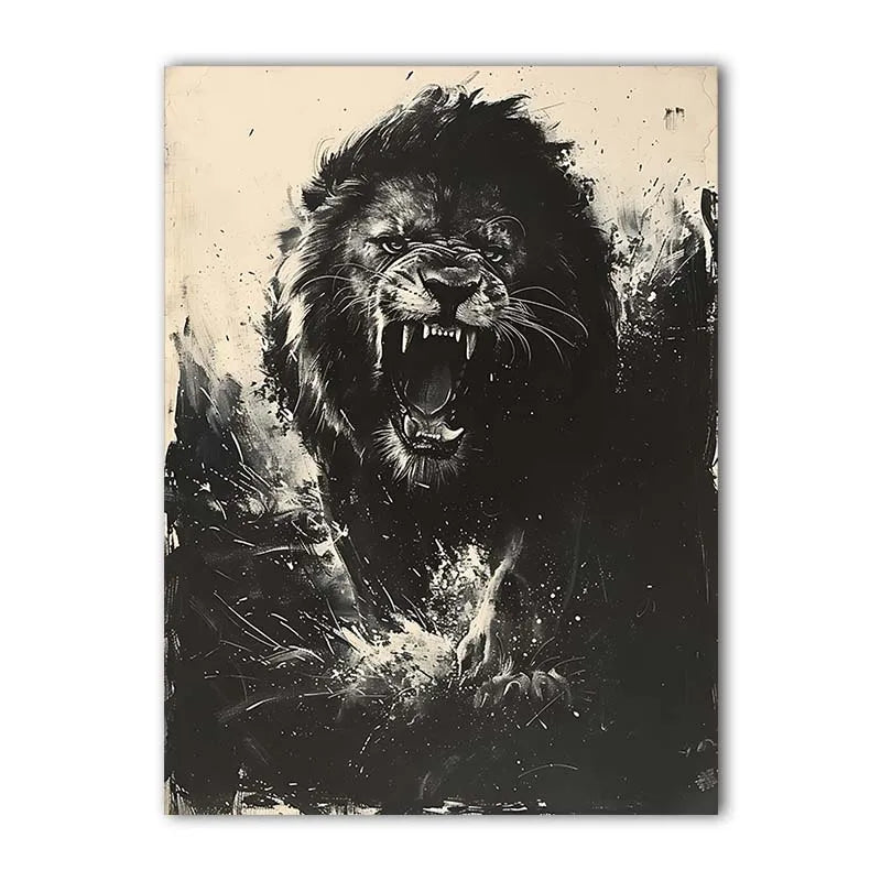 Abstract Wall Art Black Monochrome Style Angry Lion Canvas Painting Modern Style Poster Prints Living Room Wall Decor Peaceful Pleasures Health and Wellness 03 50x70cm NoFrame China Mainland