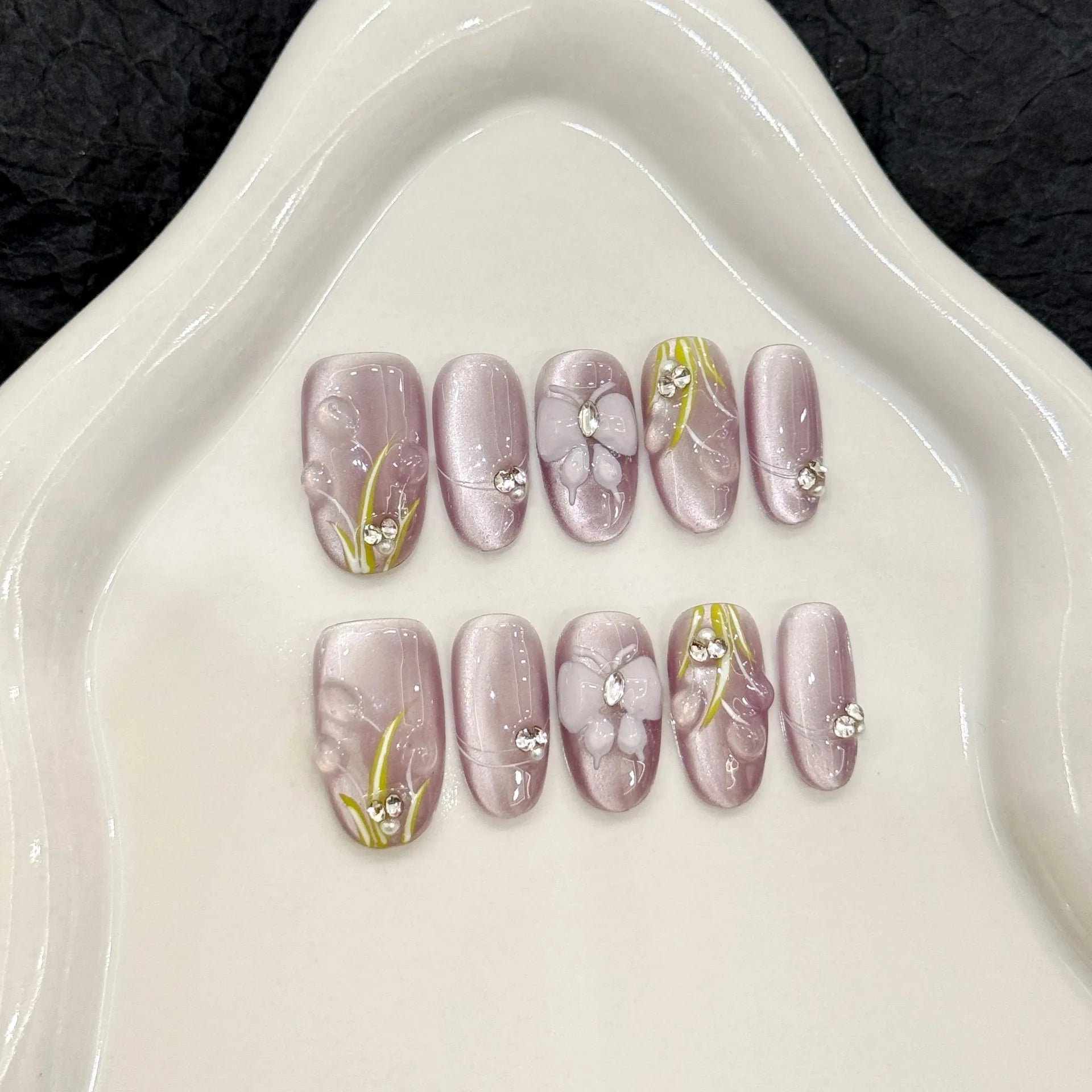 10pcs Handmade Short Press on Nails Cute 3D Flowers Decor Gradient Pink Fake Nails Wedding Lady Wearable Korean False Nail Tips Peaceful Pleasures Health and Wellness M