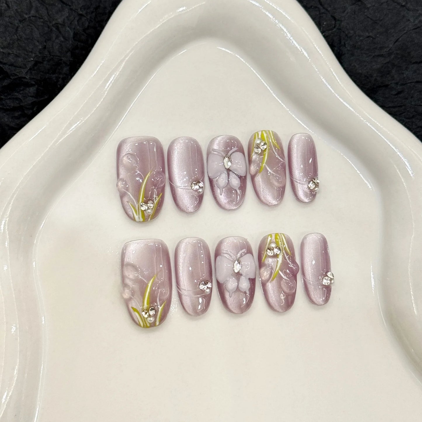 10pcs Handmade Short Press on Nails Cute 3D Flowers Decor Gradient Pink Fake Nails Wedding Lady Wearable Korean False Nail Tips Peaceful Pleasures Health and Wellness M