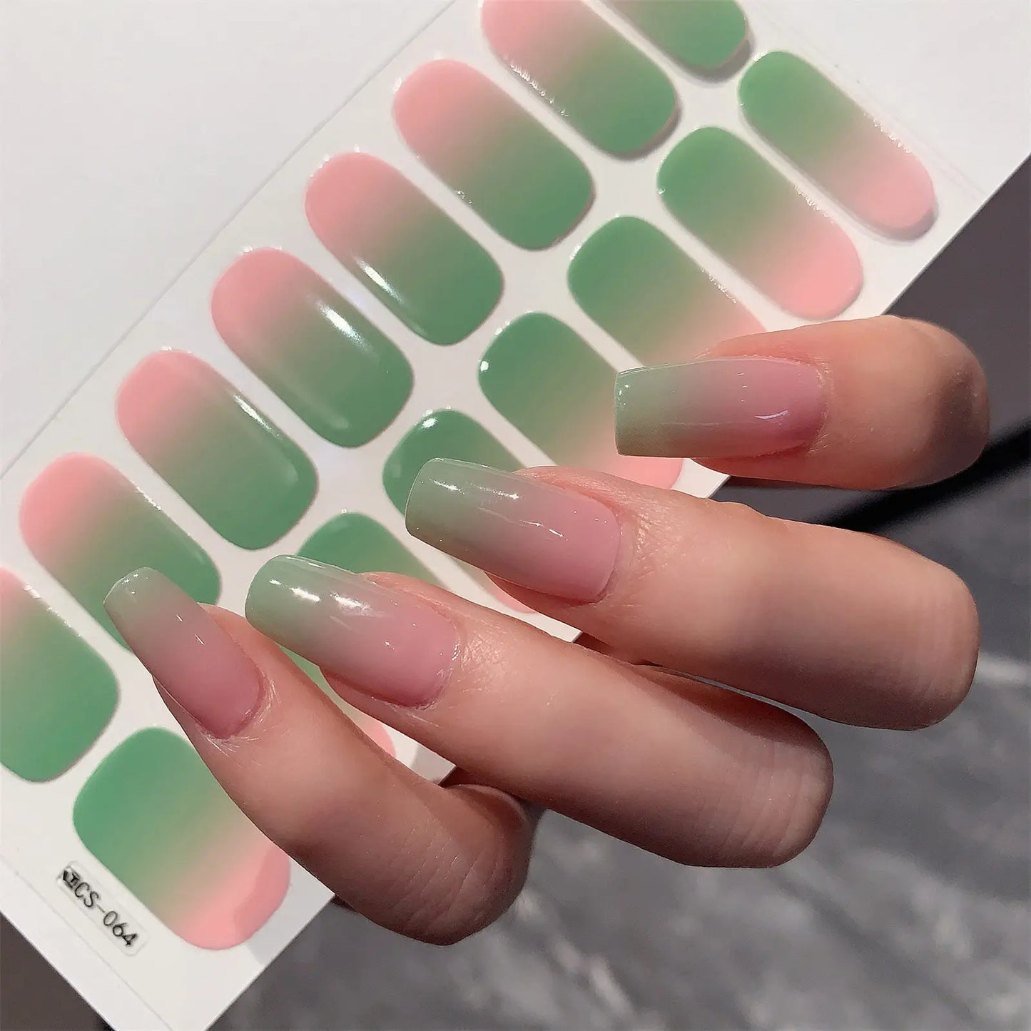 1 Sheet Semi Cured Wrap Gradient Nail Sticker Multi Color Solid Gel Full Cover Slider No Need UV Lamp Cured Fast Gel Nail Decal Peaceful Pleasures Health and Wellness Cs64