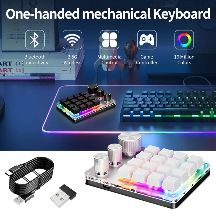 16 Keys 3 Knobs Mechanical Gaming Keyboard USB Wired Bluetooth/ Wireless Programming Macro Mini Keyboard Custom Hot-swap Keypad Peaceful Pleasures Health and Wellness