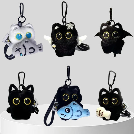Black Cat Plush Keychain Charm | Cute Stuffed Cat Bag Pendant Plush Keychain Charm Peaceful Pleasures Health and Wellness
