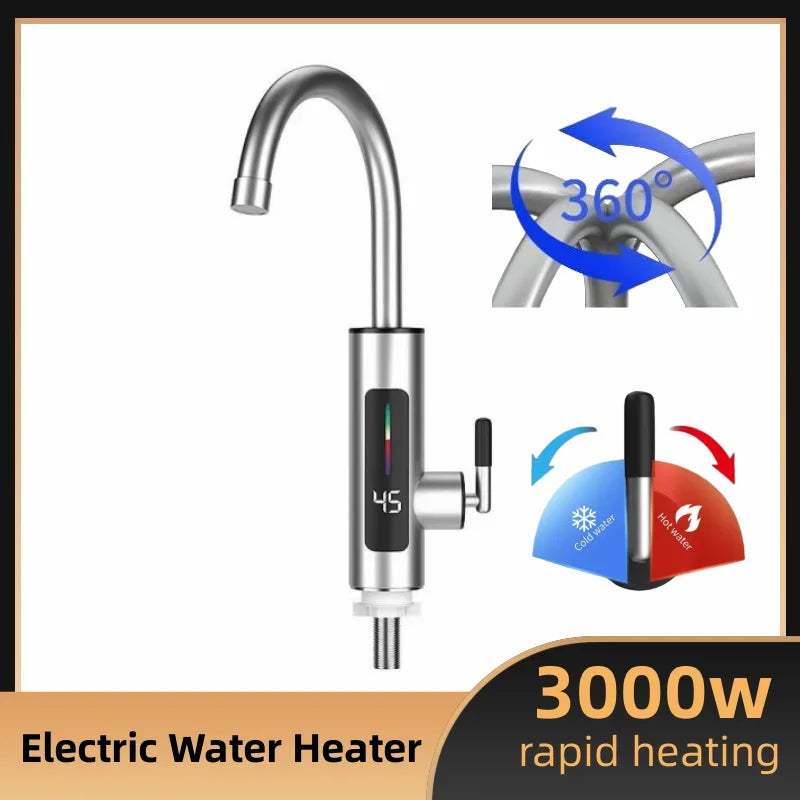HOMEFISH 3000W 220V Electric Kitchen Water Heater Tap Instant Hot stainless steel Water Faucet Heater Cold Heating Faucet Peaceful Pleasures Health and Wellness