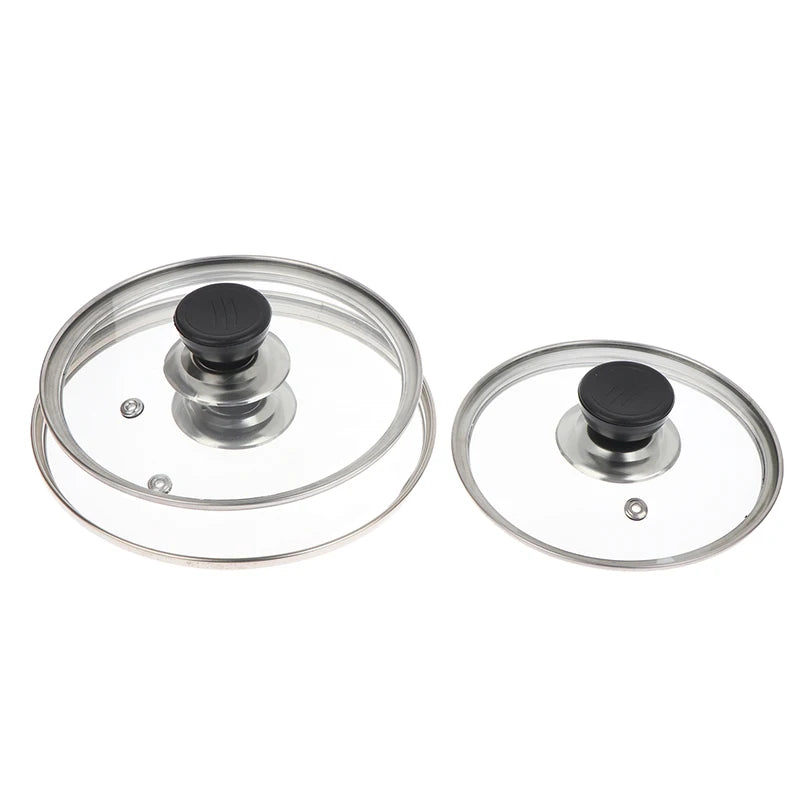 Multi-specification Pot Cover Tempered Glass Pot Lid Stainless Steel Rimmed Pan Lid Spill Shatter-Proof Round Glass Cover Peaceful Pleasures Health and Wellness