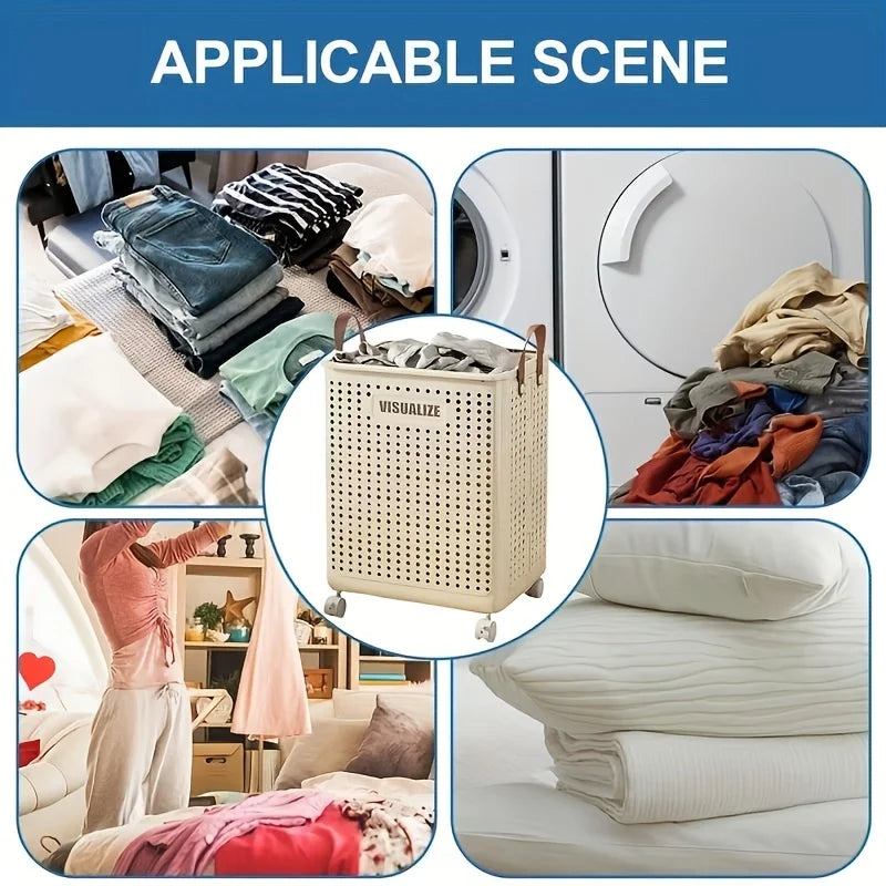 Rolling Foldable Laundry Basket with Wheels – Large Capacity