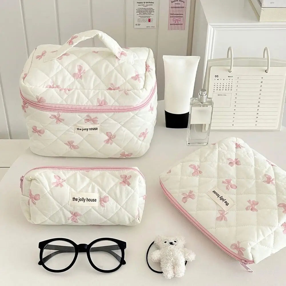 Quilted Makeup Bag 3 Sizes Floral Toiletry Cosmetic Pouch Makeup Organizer Travel Floral Bag for Bridesmaid Gifts, Daily Use Peaceful Pleasures Health and Wellness
