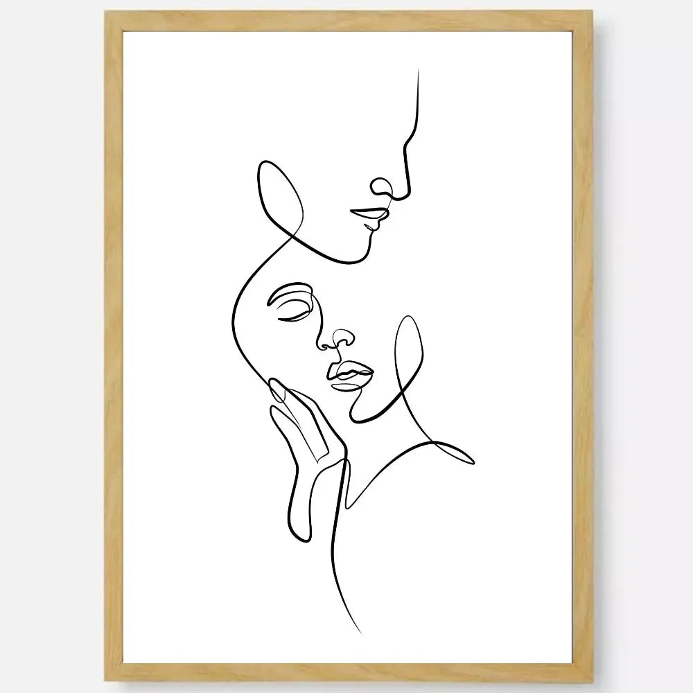 Black & White Couple Line Art Poster | Self-Adhesive Wall Decor Wall Art Poster Peaceful Pleasures Health and Wellness z11 15X20cmNoframe