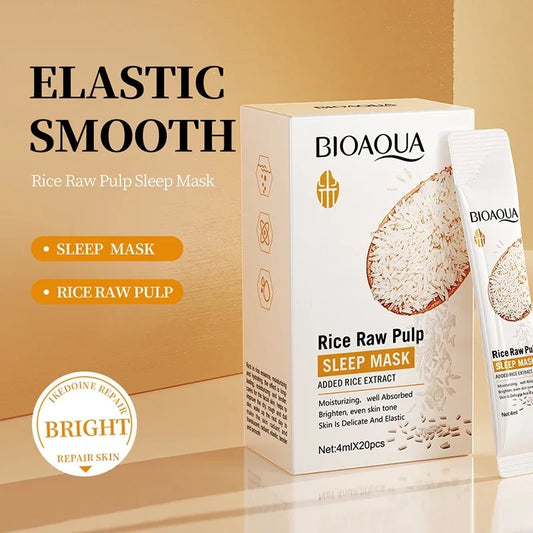 20pcs/box BIOAOUA Rice Raw Pulp Sleep Facial Mask Moisturize Brighten Whitening Peaceful Pleasures Health and Wellness