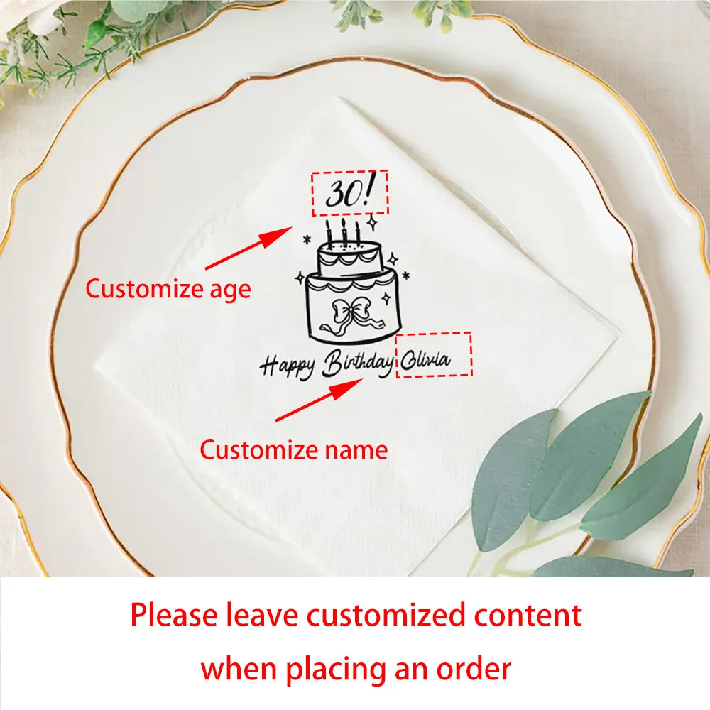 Custom Birthday Party Napkins | Hand-Drawn Cake Design