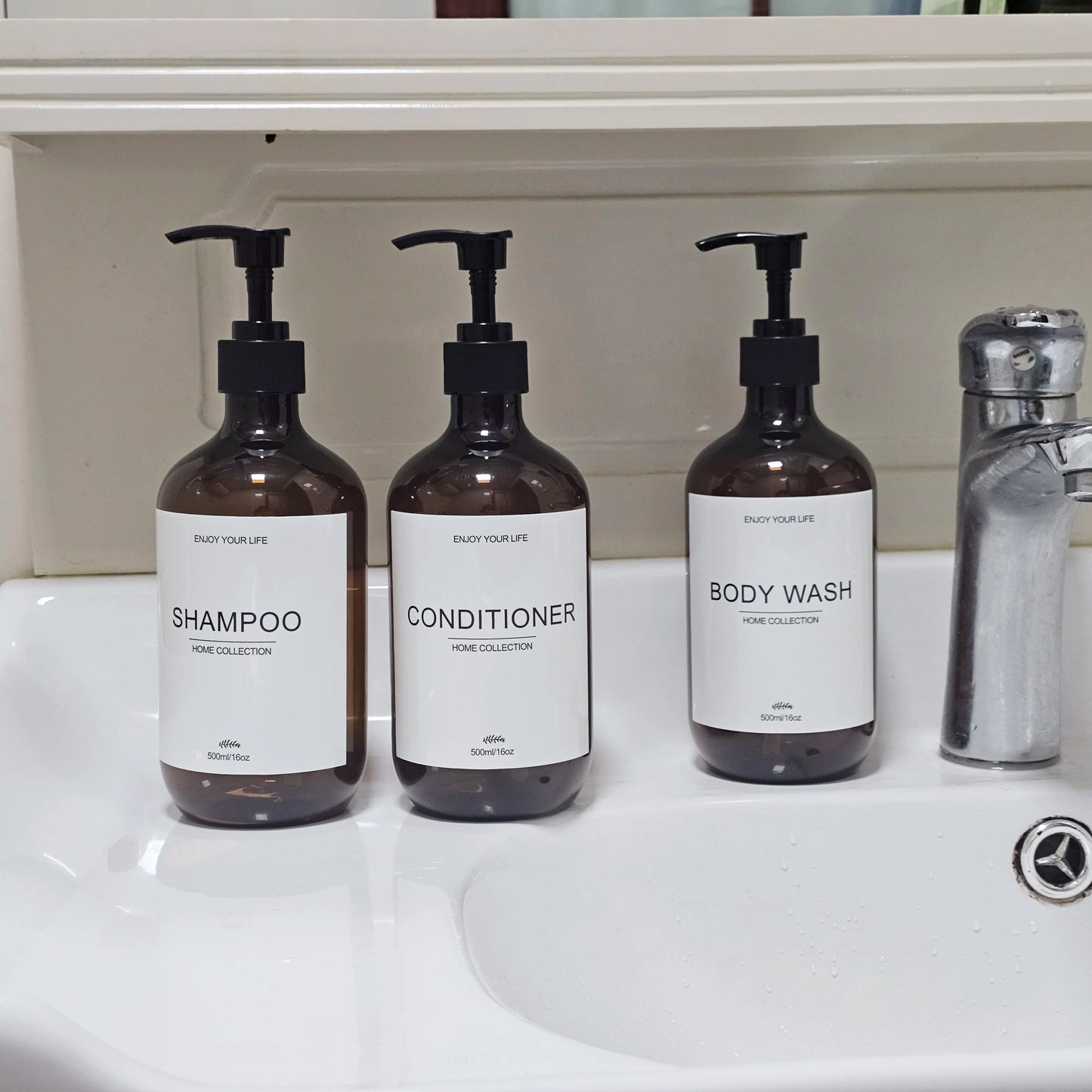 500ml Shampoo Body Wash Conditioner Dispenser Bottle Bathroom Waterproof Pre-Labeled Refillable Shampoo Bottle Soap Container Peaceful Pleasures Health and Wellness