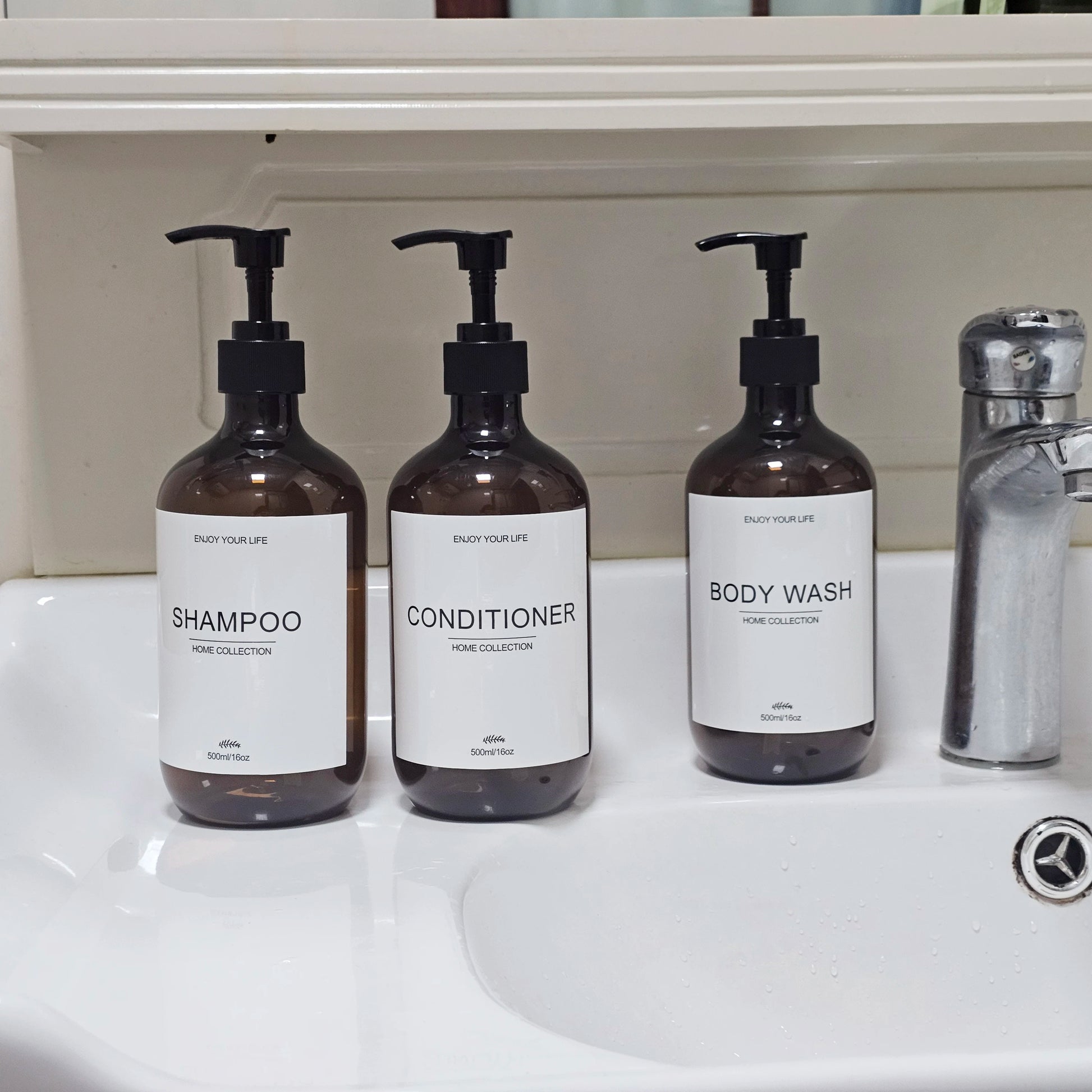 500ml Shampoo Body Wash Conditioner Dispenser Bottle Bathroom Waterproof Pre-Labeled Refillable Shampoo Bottle Soap Container Peaceful Pleasures Health and Wellness