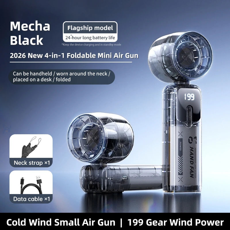 Transparent Mini Portable Fan Quiet Turbo 90° Foldable Cooling Outdoor Handheld Lightweight Fan For Home Travel Outdoor Peaceful Pleasures Health and Wellness Black Ice Cold