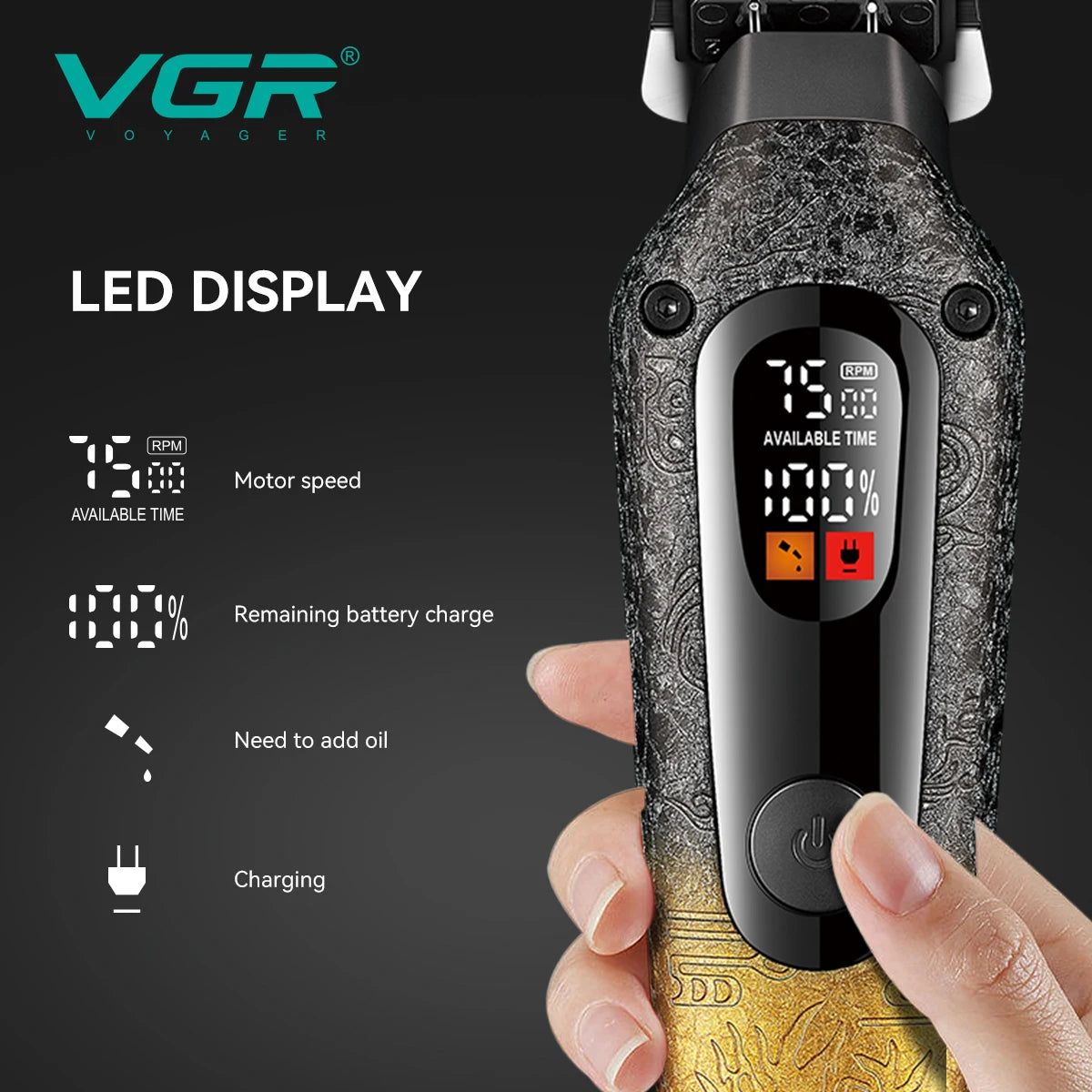 VGR Professional Electric Hair Clipper 7500 RPM High end Multi gear Adjustment Electric Push Scissor Embossed Body Trimme V-879T Peaceful Pleasures Health and Wellness