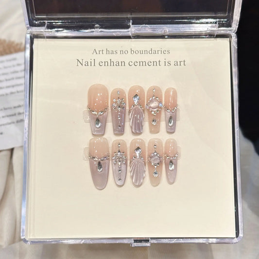 Crystal Fishtail Press On Nails – Cat's Eye French Long Fake Nails Press On Nails Peaceful Pleasures Health and Wellness
