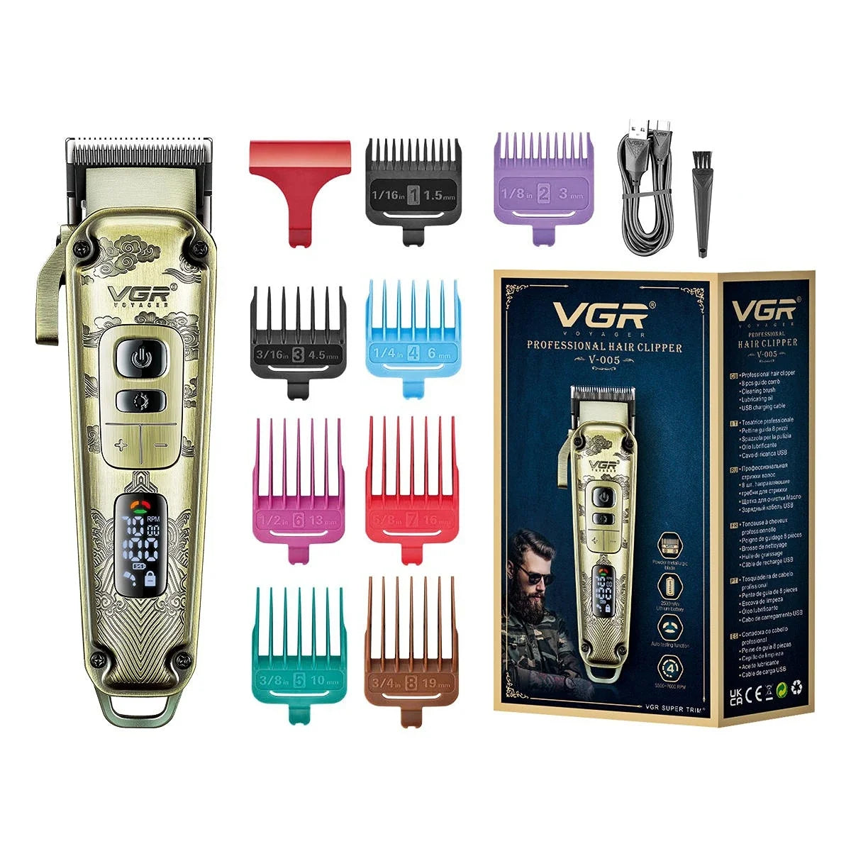 VGR 005 Hair Trimmer Electric Hair Clipper Professional Haircut Machine Cordless Trimmer Digital Display Hair Trimmer for Men Peaceful Pleasures Health and Wellness 005 usb