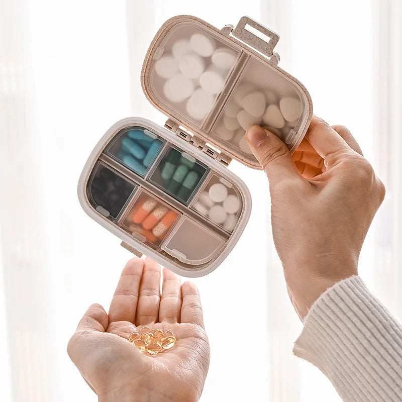 8 Grids Organizer Container For Tablets Travel Pill Box With Seal Ring Small Box For Tablets Wheat Straw Container For Medicines Peaceful Pleasures Health and Wellness