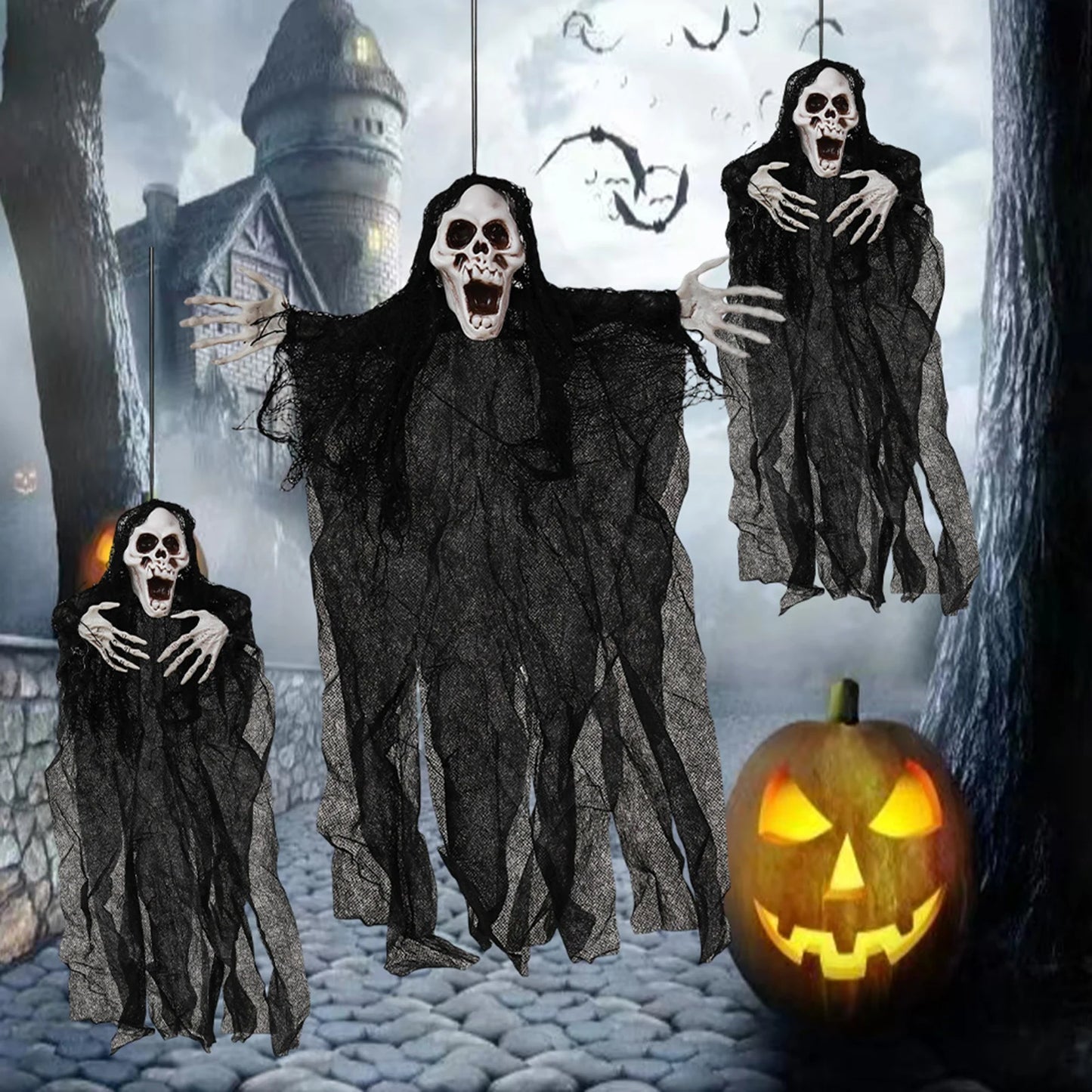 Scary Hanging Skeleton Ghosts Halloween Horror Scary Ghosts Props for Outdoor Porch Patio Tree Peaceful Pleasures Health and Wellness