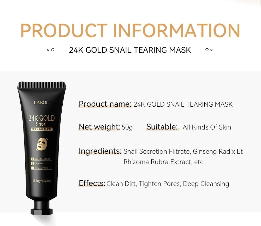 LAIKOU 24K Gold Snail Collagen Peel-Off Face Mask 50g Peaceful Pleasures Health and Wellness