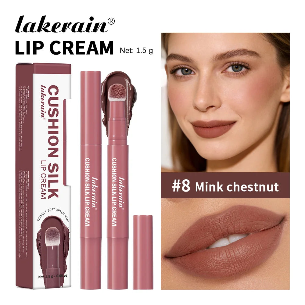 Lakerain 2-in-1 Lip Cream Powder Blusher Air Cushion Brush Design Deep Hydration Long-lasting Non Fading Lipstick Powder Blusher Peaceful Pleasures Health and Wellness Mink Chestnut