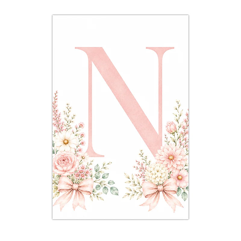 Custom Floral Alphabet Canvas Print | Pink Nursery Wall Art