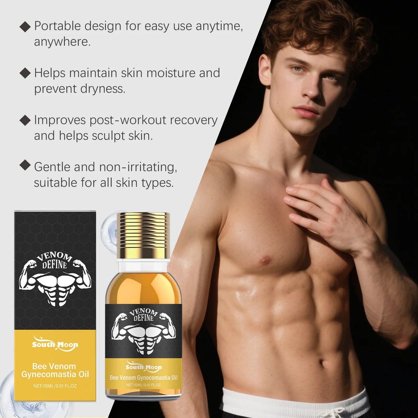 Men's Bee Venom Chest Firming Sculpting Massage Oil – 15ml Peaceful Pleasures Health and Wellness