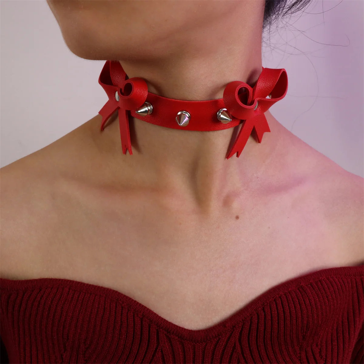 UYEE Adjustable Gothic Unisex Faux Leather Spike Rivet Choker Punk