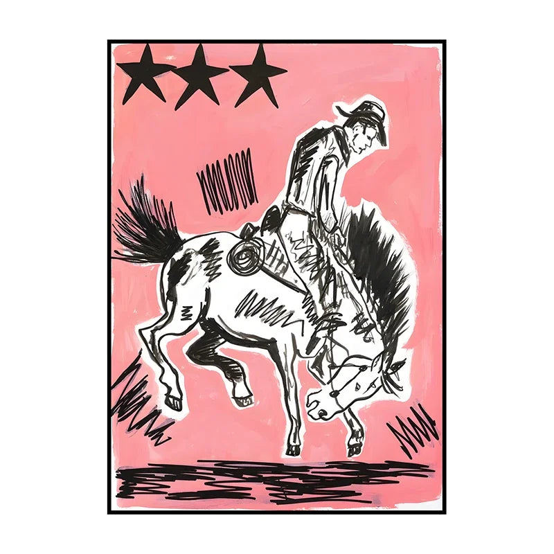 Western Cowboy Canvas Wall Art | Vintage Retro Poster Print