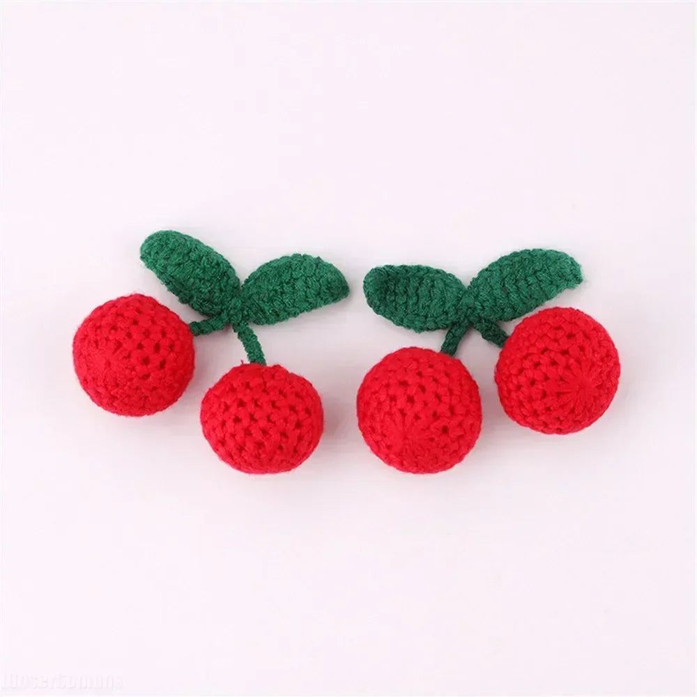 Knitted Wool Cherry Pendants DIY Craft Ornaments 10pcs