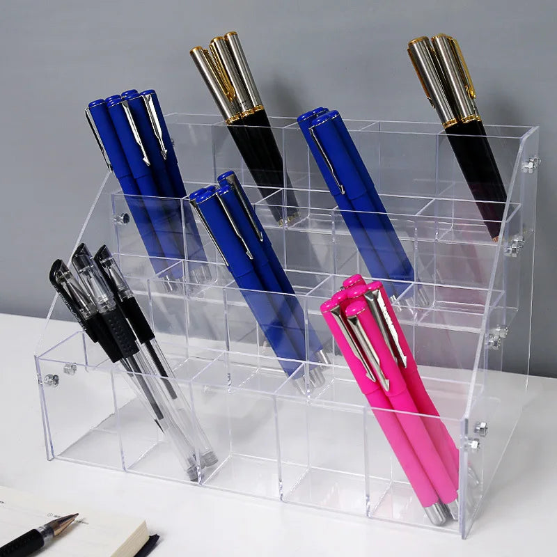 Acrylic Pen Display Stand Store Countertop Pencil Organizer for Ballpoint/Gel Pens Retail Stationery Showcase Multi-Slot Design Peaceful Pleasures Health and Wellness