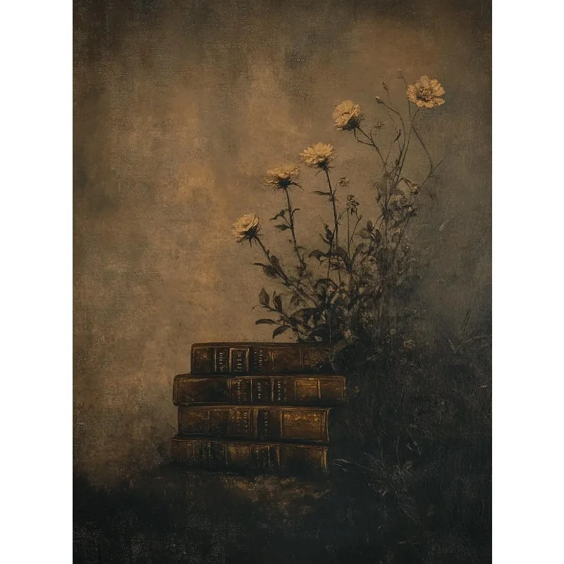 Dark Academia Antique Gothic Castle Wildflowers and Books Crow Owl Animal Poster Canvas Painting Wall Art Pictures Home Decor Peaceful Pleasures Health and Wellness 7 40x50cm Unframed