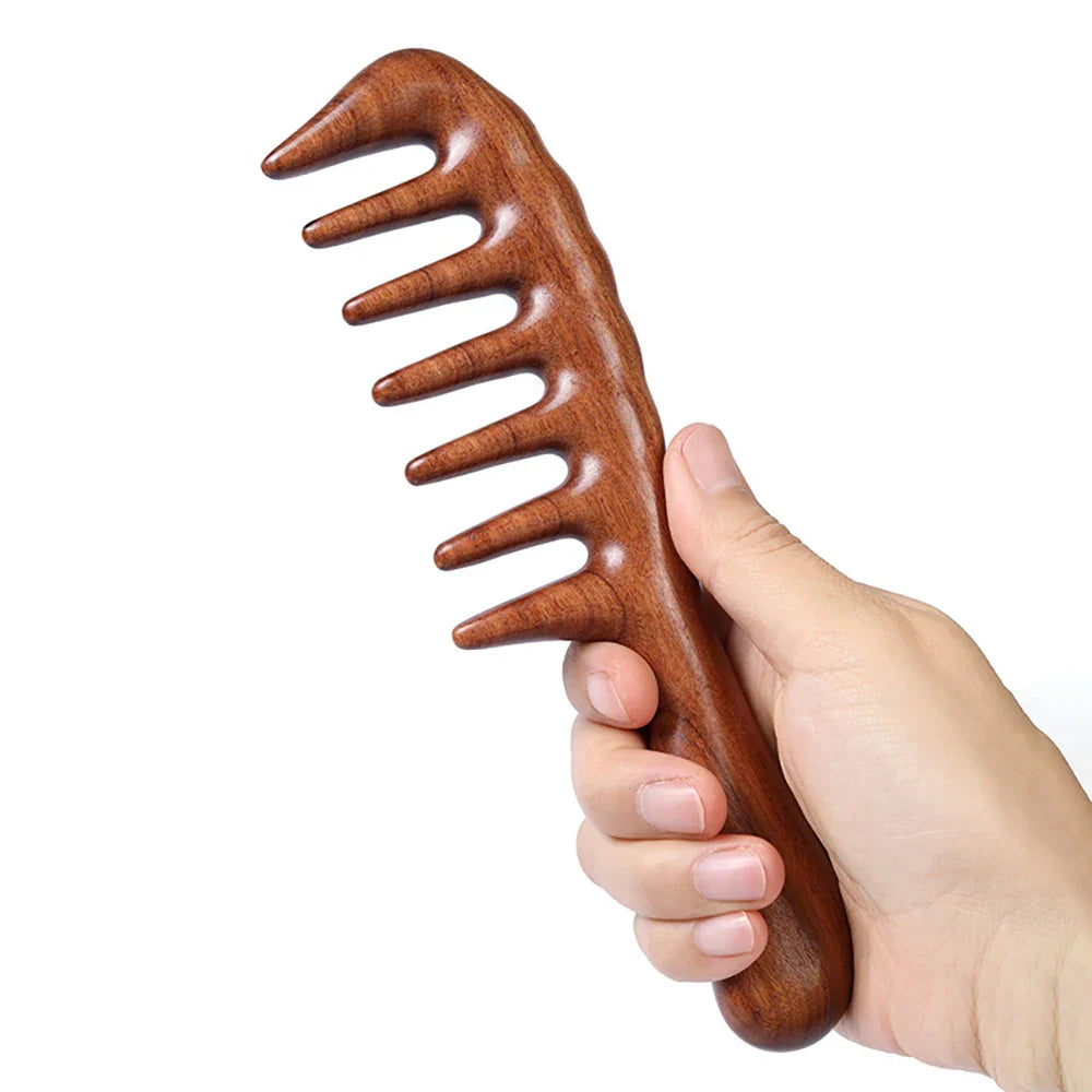 Handmade Sandalwood Wide Tooth Comb – Anti-Static Detangler