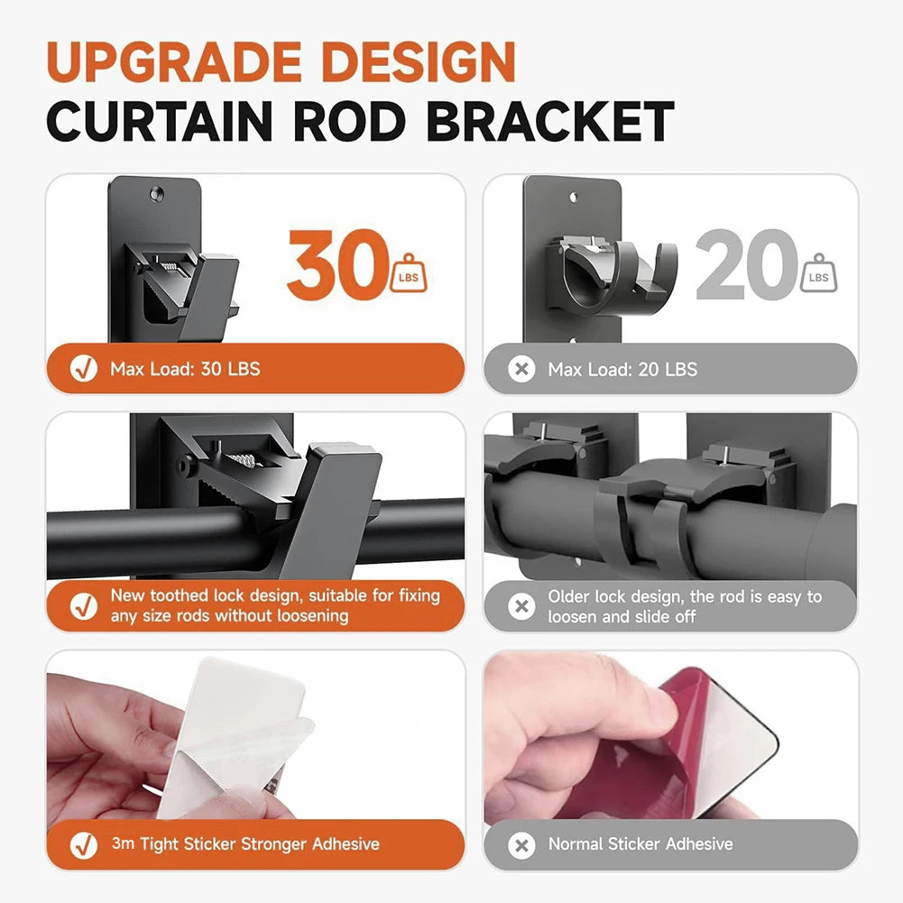 2/4pcs Curtain Rods Nail-Free Adjustables Curtain Rod Hooks No Drill Curtain Rod Brackets Self Adhesive Curtain Rod Holders Peaceful Pleasures Health and Wellness
