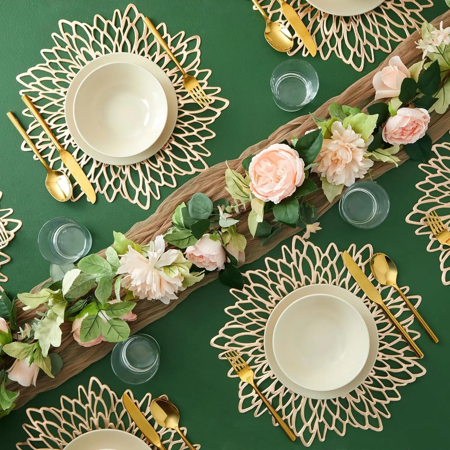 PVC Placemats Sets Round Leaf Place Mats Washable Heat Resistant Vinyl Table Mats for Kitchen Dining Table Wedding Placemat Peaceful Pleasures Health and Wellness