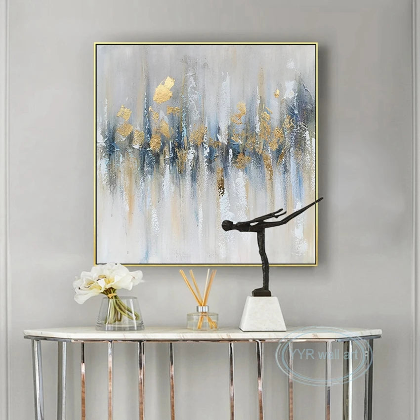Gold Foil Abstract Hand-Painted Oil Painting | Nordic Wall Art Hand-Painted Canvas Art Peaceful Pleasures Health and Wellness