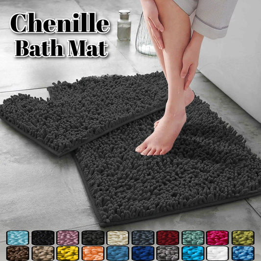 Non Slip Chenille Bath Mat Soft & Anti Mould Bath Mats Water Absorbent Quick Drying Bathroom Carpet U-Shaped Toilet Mat Peaceful Pleasures Health and Wellness