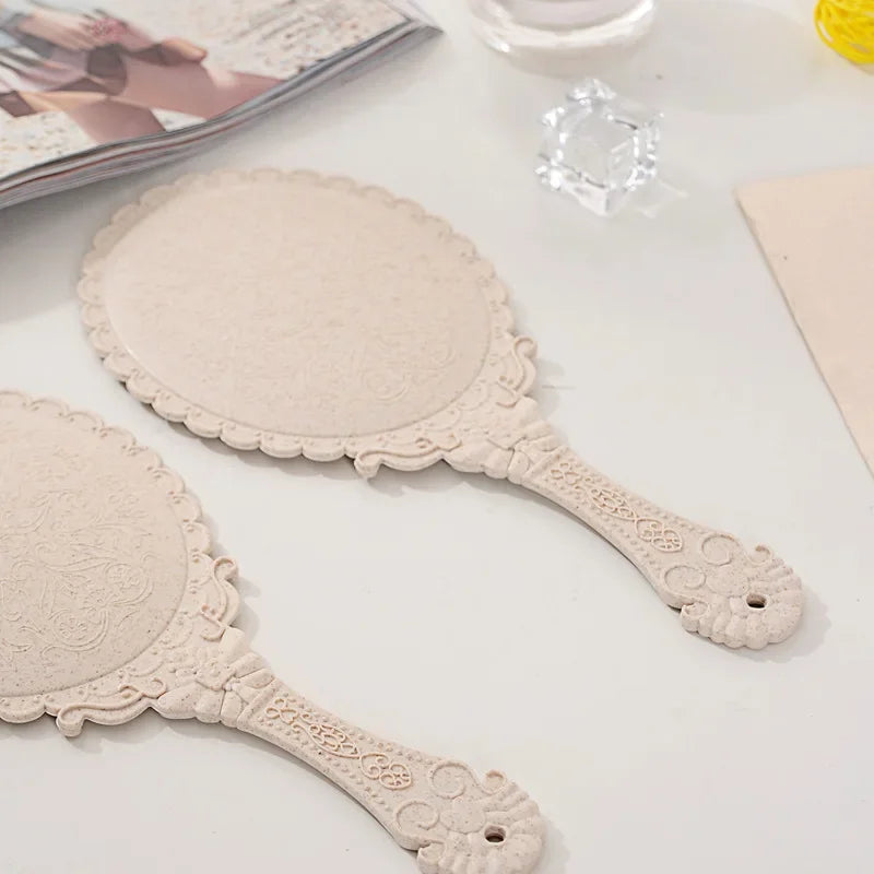 2pcs Ladies Makeup Hand Hold Mirror, Oval Round, Floral, Vintage, Princess Lady Beauty Dresser Gift Peaceful Pleasures Health and Wellness