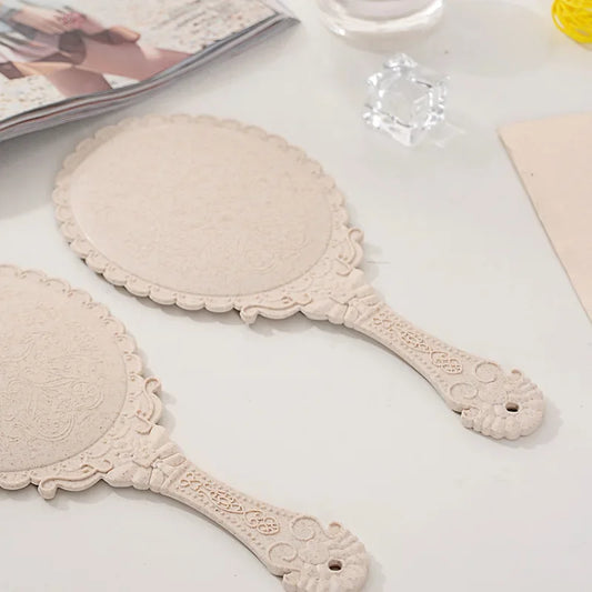 2pcs Ladies Makeup Hand Hold Mirror, Oval Round, Floral, Vintage, Princess Lady Beauty Dresser Gift Peaceful Pleasures Health and Wellness