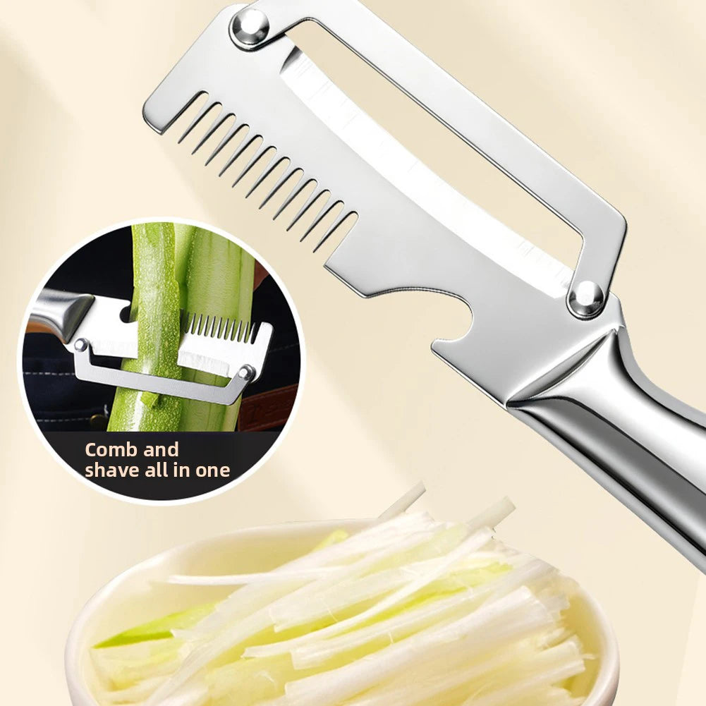 3 In 1 Stainless Steel Vegetable Peeler,Multi-Functional Scallion Shredder Tool,Modern Home Kitchen Essential Preparations Tool﻿ Peaceful Pleasures Health and Wellness
