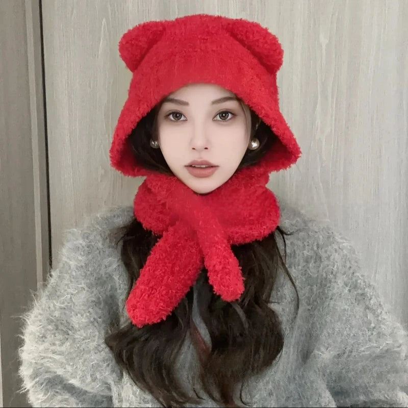 Bear Ear Knitted Hat & Scarf Set | Warm Winter 2-Piece Women