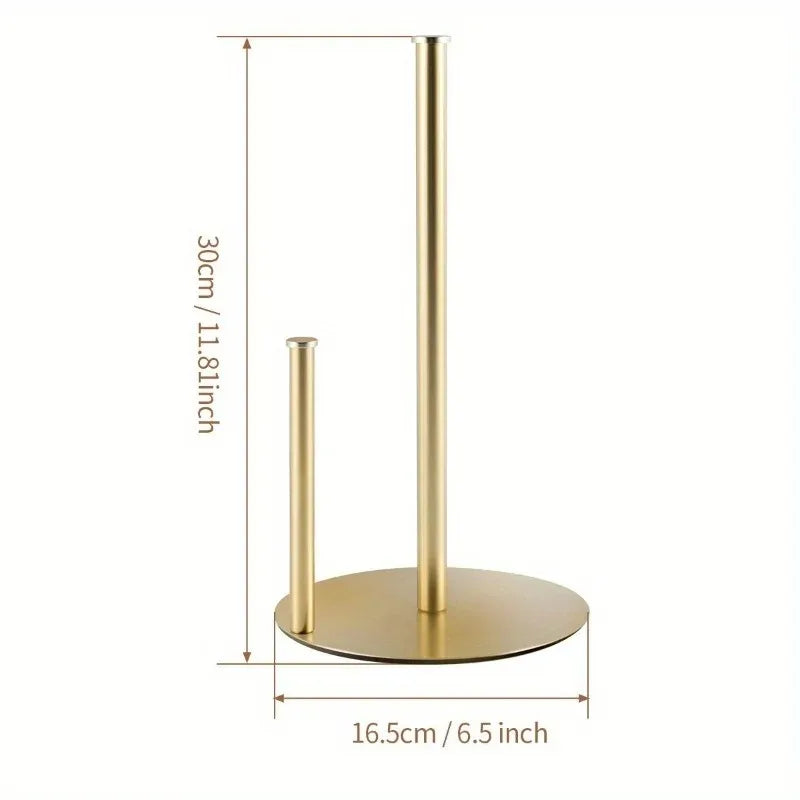 Golden Double Pole Kitchen Tissue Holder Desktop Cling Film Storage Rack Non Perforated Metal Hand Towel Roll Paper Holder New Peaceful Pleasures Health and Wellness Gold