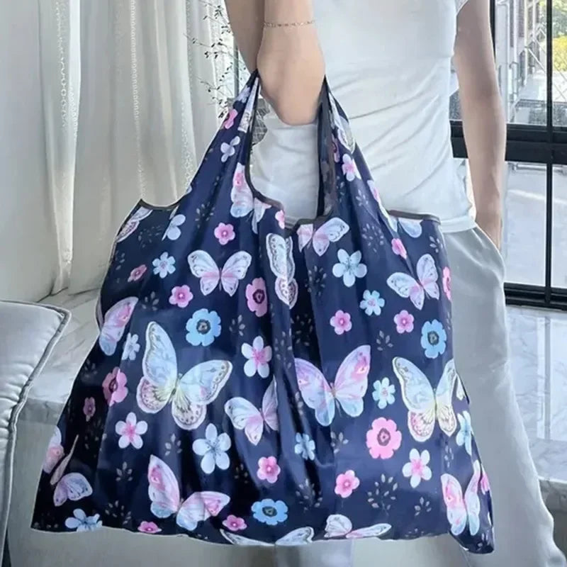 Foldable Butterfly Print Reusable Tote Bag | Eco Shopping Bag