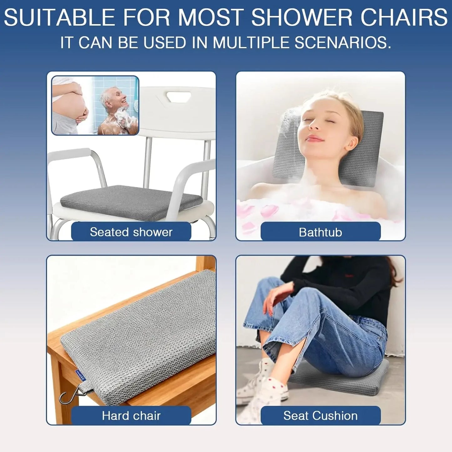 Non-Slip Waterproof Shower Seat Cushion with 3D Mesh & Hook Peaceful Pleasures Health and Wellness