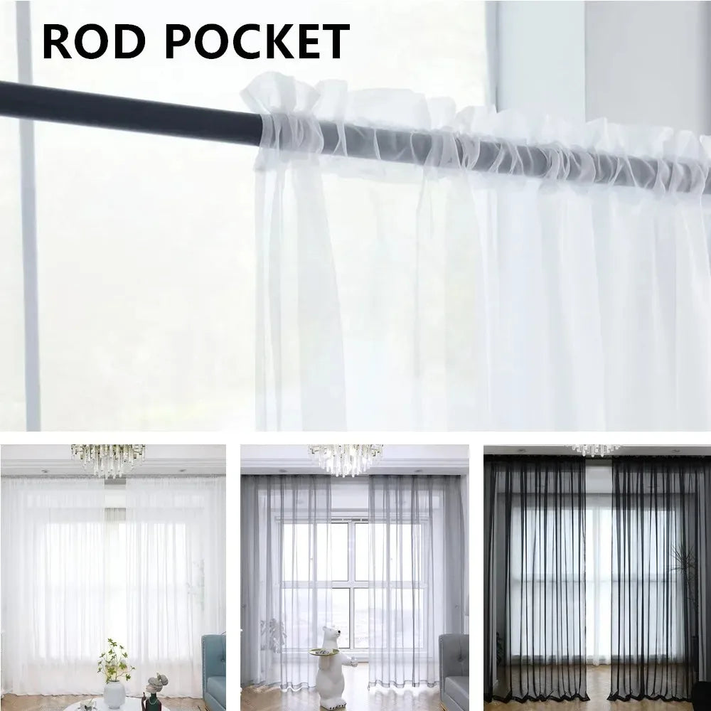 White/Black Semi Sheer Curtains Panels Rod Pocket For Children Living Room Window Tulle Bedroom Yard Curtain Voile Party Drapes Peaceful Pleasures Health and Wellness