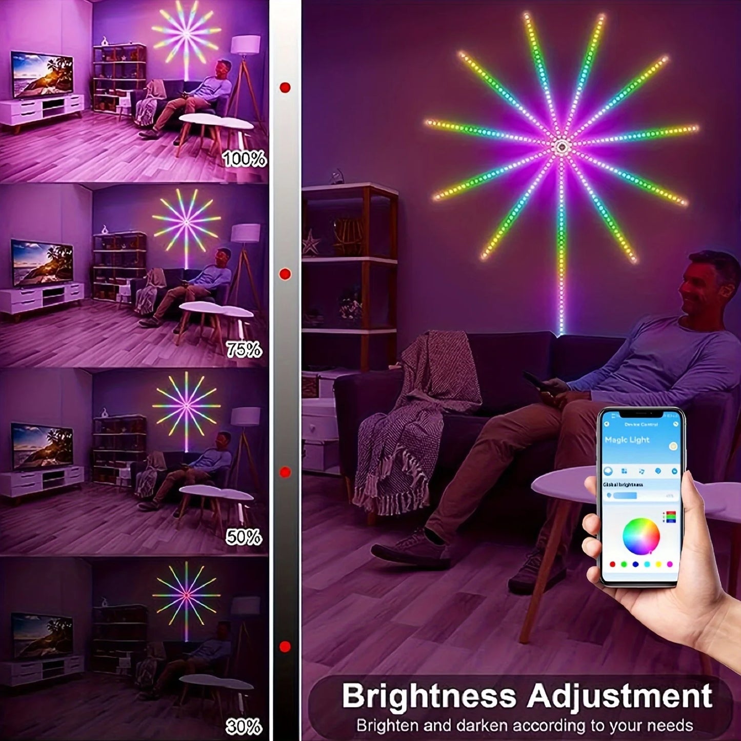 RGB Firework LED Wall Lights – App & Music Sync | 180 LEDs USB